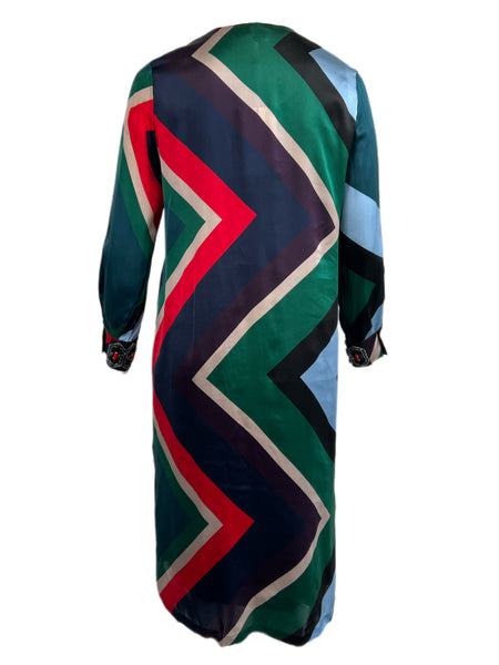 Marina Rinaldi Women's China Blue Diamante Silk Shift Dress NWT