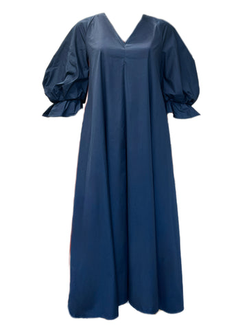 Marina Rinaldi Women's Midnight Diana Puff Sleeve Cotton Maxi Dress Size 12W/21