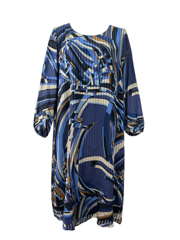 Marina Rinaldi Women's Blue Dicembre Long Sleeve Silk Dress NWT