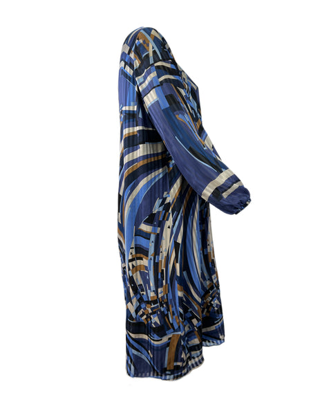 Marina Rinaldi Women's Blue Dicembre Long Sleeve Silk Dress NWT