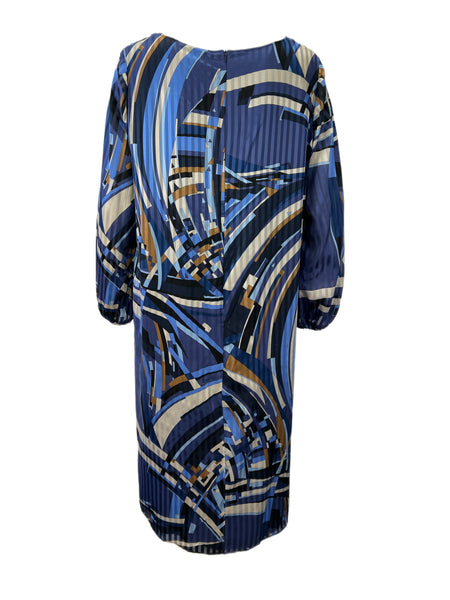 Marina Rinaldi Women's Blue Dicembre Long Sleeve Silk Dress NWT