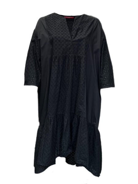 Marina Rinaldi Women's Black Dicitura Embroidered A Line Dress NWT