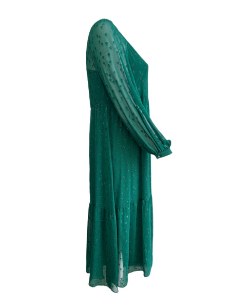 Marina Rinaldi Women's Green Diletto Long Sleeve Sheer Maxi Dress