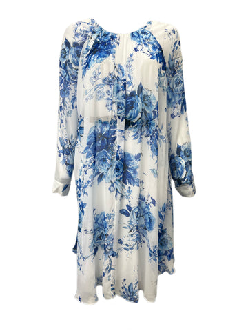 Marina Rinaldi Women's Bianco Dimora Tie Front Floral Printed Dress