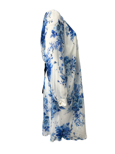 Marina Rinaldi Women's Bianco Dimora Tie Front Floral Printed Dress