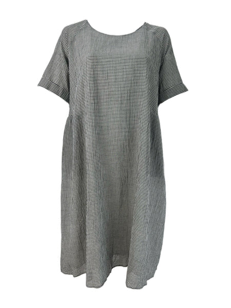 Marina Rinaldi Women's Black Dinamo Plaid Short Sleeve Shift Dress