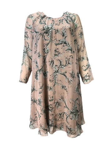 Marina Rinaldi Women's Pink Diploide Floral Printed Silk Shift Dress NWT