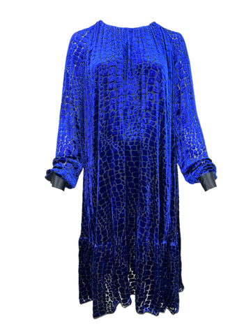 Marina Rinaldi Women's Blue Diploma Long Sleeve Velour Maxi Dress