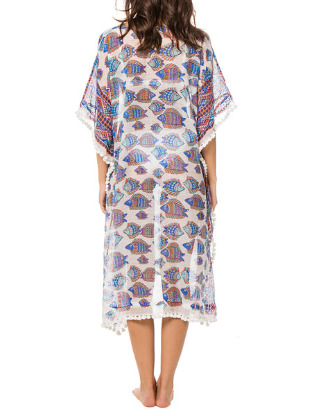ROBERTA ROLLER RABBIT Women's Royal Blue Dipson Asia Kaftan $195 NEW