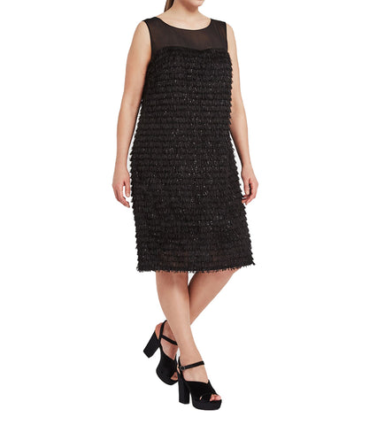 MARINA RINALDI Women's Black Disco Fringe Dress $790 NWT