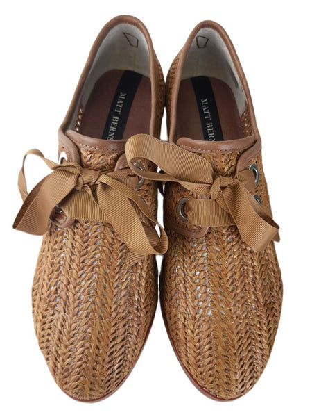 MATT BERNSON Women's Brown Chestnut Raffia Dita Loafers #MB165 NWB