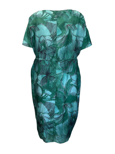 Marina Rinaldi Women's Verde Diuturno Silk Cocktail Dress Size 18W/27 NWT