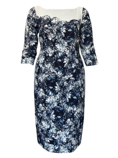 Marina Rinaldi Women's Navy Divinas Floral Print Sheath Dress Size 12W/21 NWT