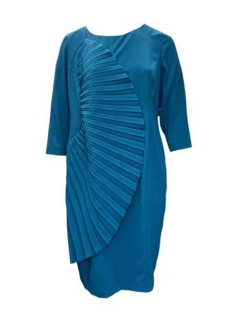 Marina Rinaldi Women's Blue Dizione Ruffle Front Dress NWT