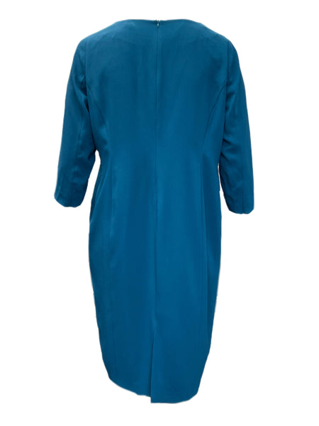 Marina Rinaldi Women's Blue Dizione Ruffle Front Dress NWT