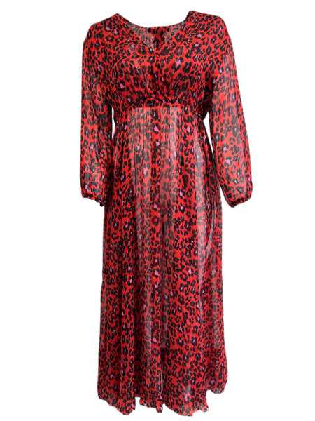 Marina Rinaldi Women's Red  Dolcezza Animal Print Silk Maxi Dress NWT