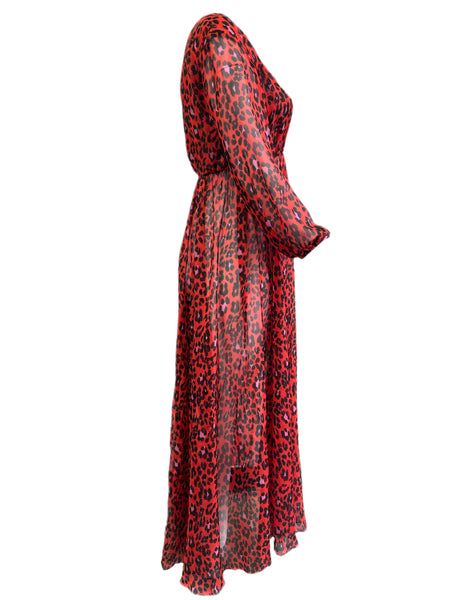 Marina Rinaldi Women's Red  Dolcezza Animal Print Silk Maxi Dress NWT