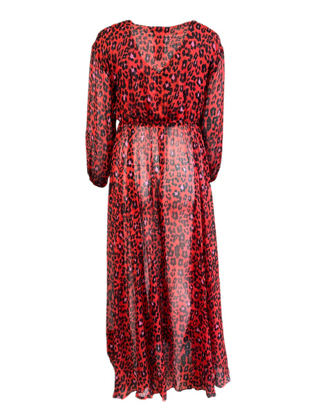 Marina Rinaldi Women's Red  Dolcezza Animal Print Silk Maxi Dress NWT