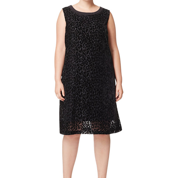 MARINA RINALDI Women's Black Doppio Leopard Print Velour Dress $470 NWT