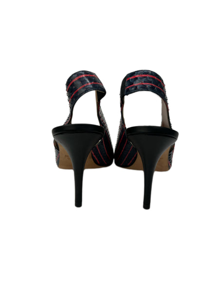 Max Mara Women's Fondo Blue Doretta Slingback Heeled Sandals Size 7 NWB