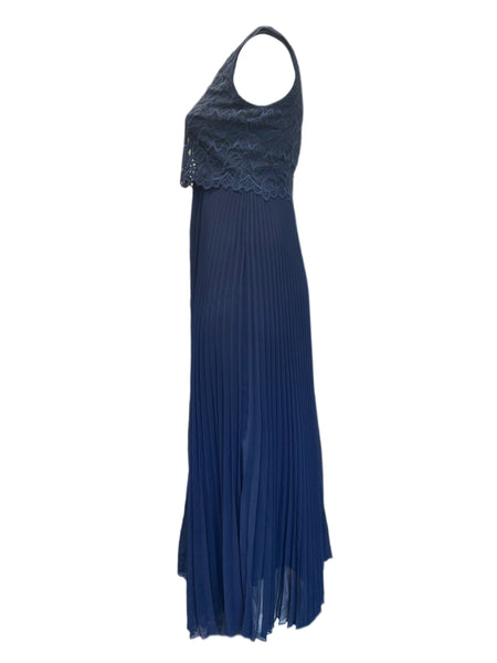 Marina Rinaldi Women's Navy Doris Pleated Maxi Dress Size 8W/17 NWT