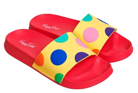 HAPPY SOCKS Men's Red Big Dots Comfortable Slides Size 8-10 NWT