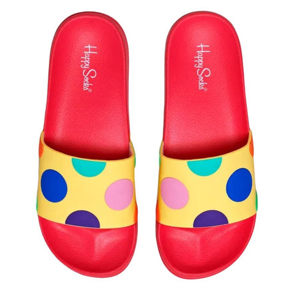 HAPPY SOCKS Men's Red Big Dots Comfortable Slides Size 8-10 NWT