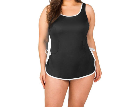 T.H.E. Women's Black Round Neck Dress Shaped One Piece Swimsuit #266 20 NWT