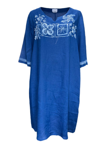 Marina Rinaldi Women's Blue Duomo Printed Flax Shift Dress NWT