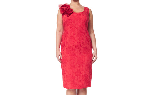 MARINA RINALDI Women's Red Dylan Textured Floral Sheath Dress $1290 NWT