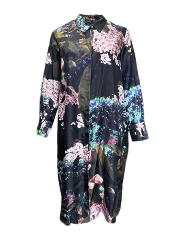 Marina Rinaldi Women's Dynamic Nero Floral Printed Silk Shirt Dress