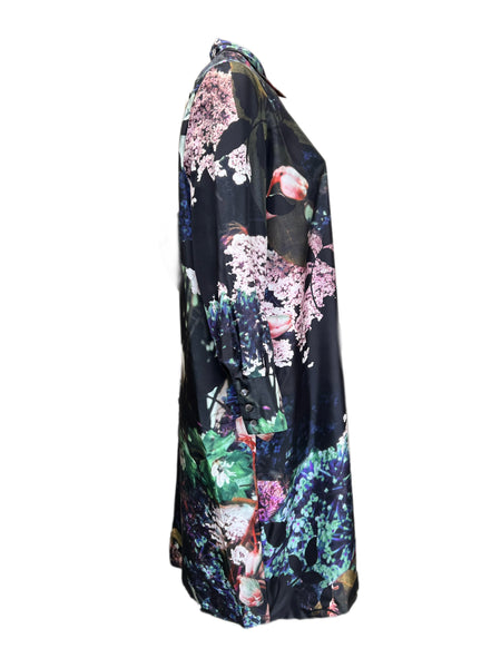 Marina Rinaldi Women's Dynamic Nero Floral Printed Silk Shirt Dress