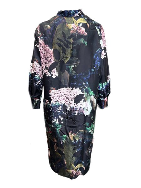 Marina Rinaldi Women's Dynamic Nero Floral Printed Silk Shirt Dress