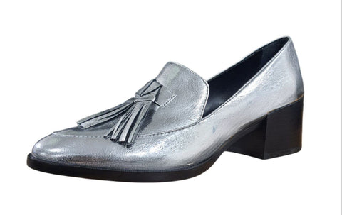 REBECCA MINKOFF Women's Silver Metallic Leather Edie Loafers #M5191001 NWB