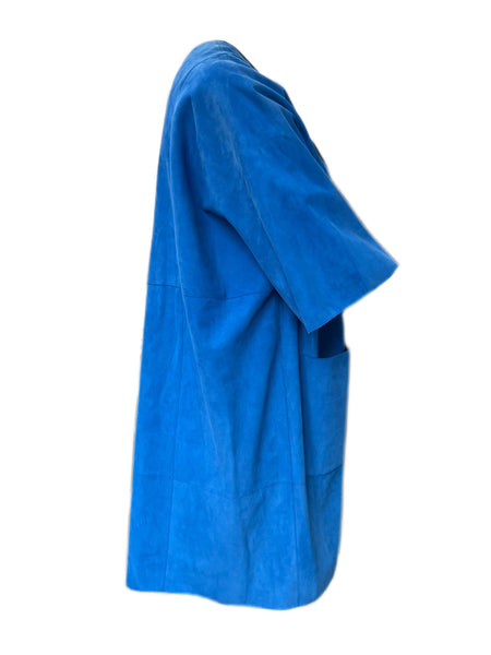 Marina Rinaldi Women's Blue Edison Open Front Leather Jacket NWT