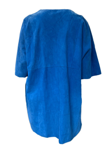 Marina Rinaldi Women's Blue Edison Open Front Leather Jacket NWT