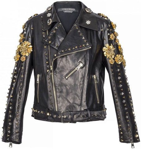 FAUSTO PUGLISI X MARINA RINALDI Women's Black Leather Jacket 12W / 21 $12650 NWT