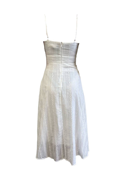 LOST IN LUNAR Women's White Front Tie Embroidered Midi Dress Size XS NWT