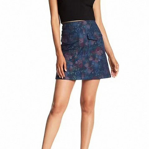 Erin Fetherson Anthropologie Women's Blue Floral A-Line Mini Skirt $128 NWT