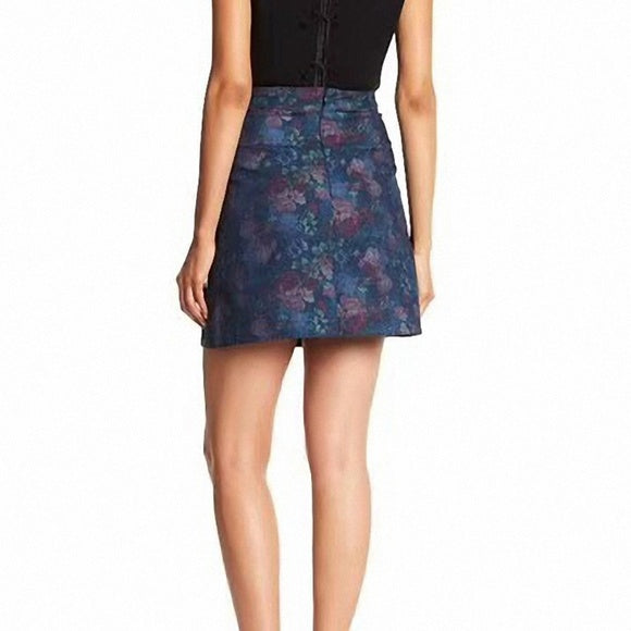 Erin Fetherson Anthropologie Women's Blue Floral A-Line Mini Skirt $128 NWT