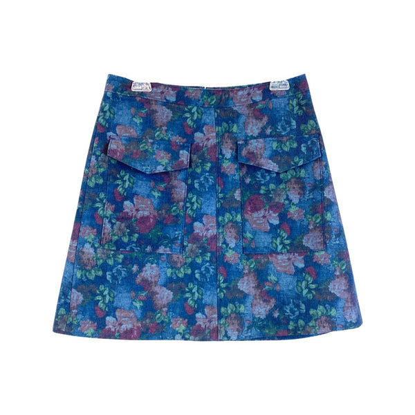 Erin Fetherson Anthropologie Women's Blue Floral A-Line Mini Skirt $128 NWT