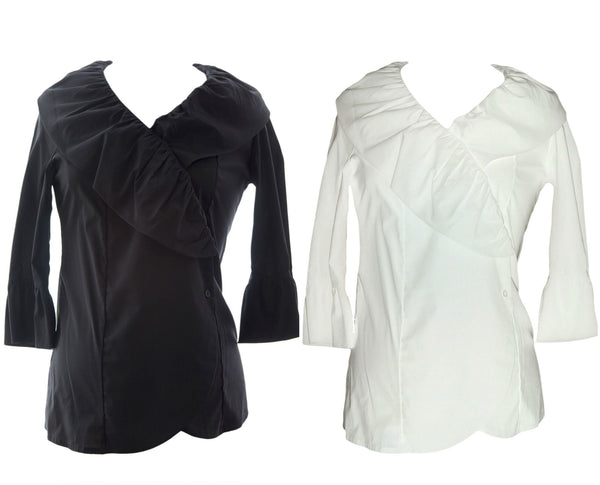 OLIAN Maternity Women's Ruffled Front 3/4 Sleeve Wrap Top $110 NWT