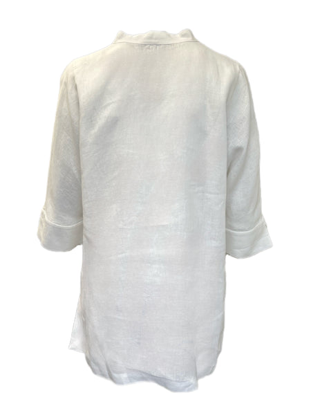 Marina Rinaldi Women's White Fiorenza Flax Button Down Shirt NWT