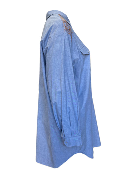 Marina Rinaldi Women's Blue Fabula Button Closure Tunic NWT