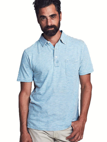 Faherty Men's Salt Wash Indigo Stripe Short Sleeve Polo NWT