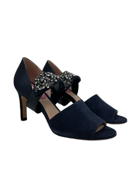 Max Mara Women's Blue Faina Embellished Open Toe Sandals Size 7 NWB