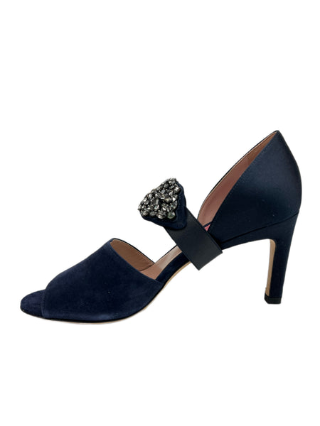 Max Mara Women's Blue Faina Embellished Open Toe Sandals Size 7 NWB