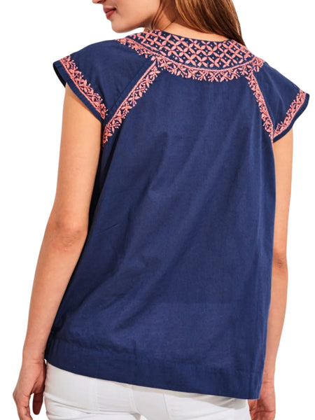 ROBERTA ROLLER RABBIT Women's Navy/Coral Faith Top $95 NEW