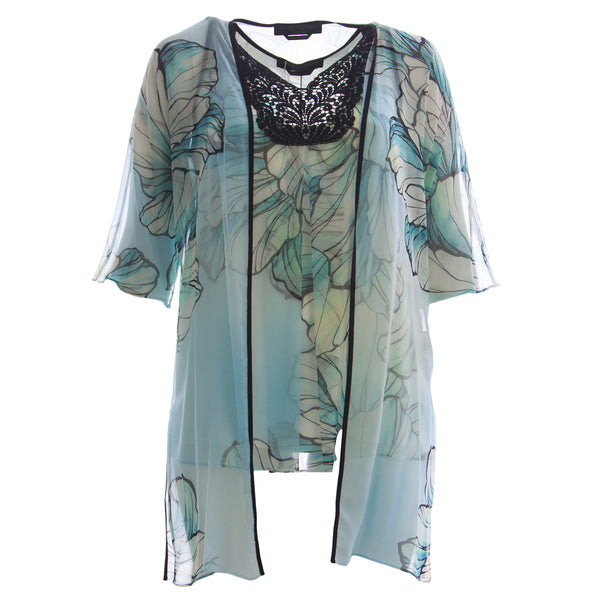 MARINA RINALDI Women's Blue Falesia 2-Piece Silk Blouse 12W / 21 $1345 NWT