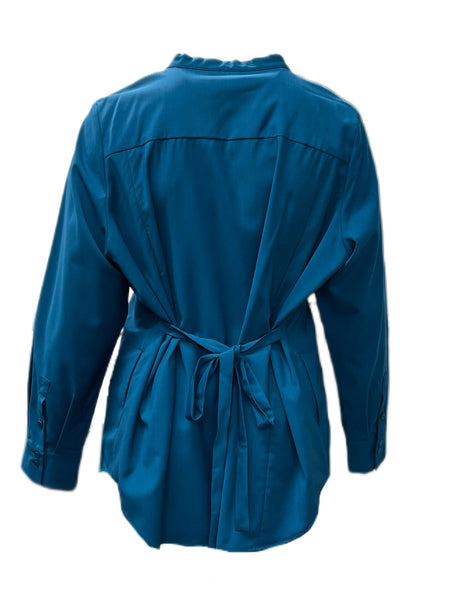 Marina Rinaldi Women's Blue Fama Button Down Virgin Wool Shirt NWT